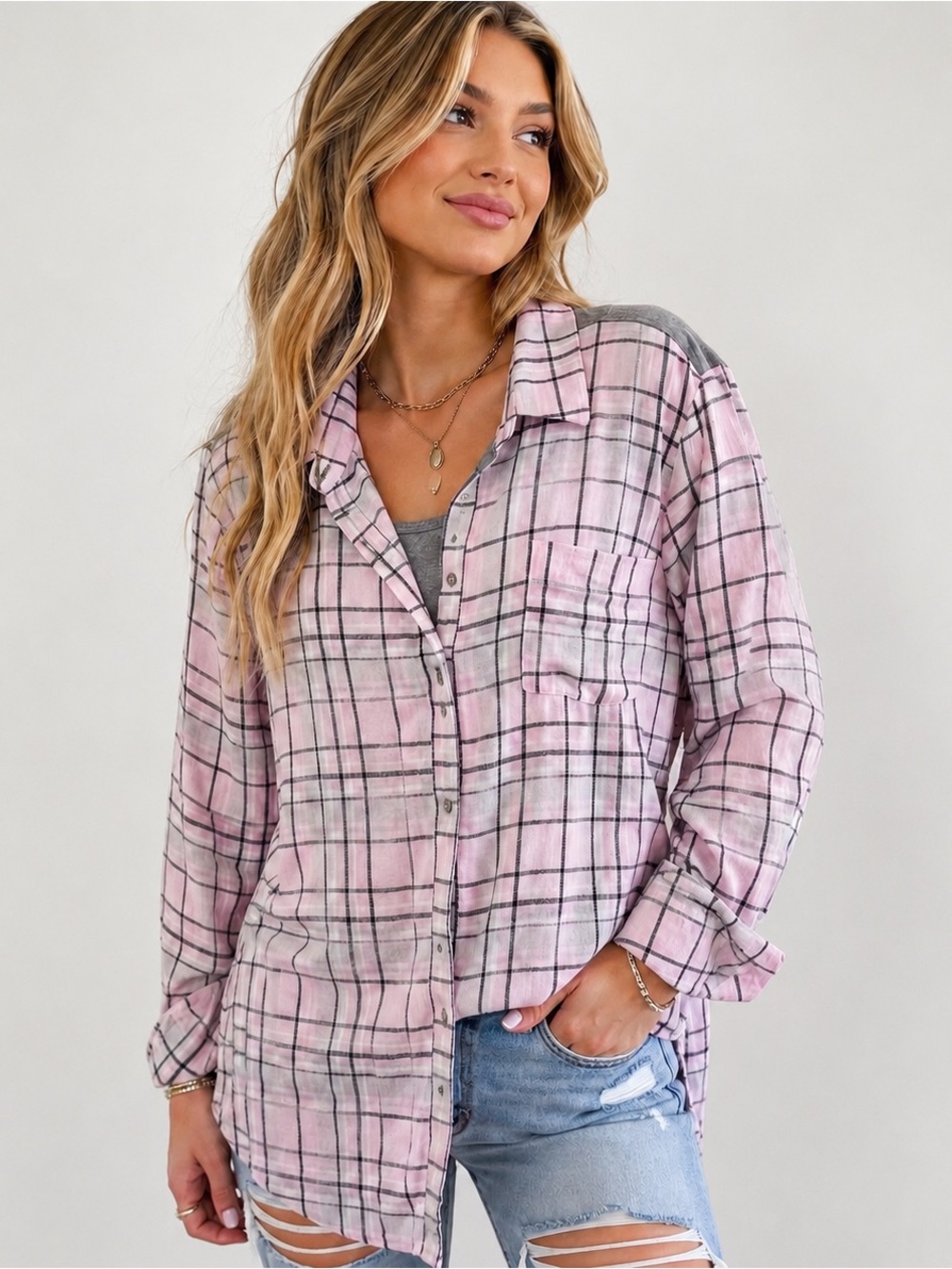 💗✨ NWT Ava Rose Plaid Button Front Tunic Top | Size Large ✨💗